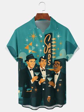 Mens Rat Pack Sands Casino Retro Button Shirt 5XL NWOT Frank Sinatra
